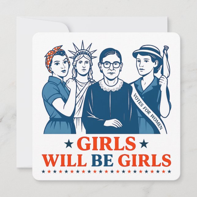 Mädchen werden Girls Patriotic Feminist 4. Juli Einladung (Vorderseite)