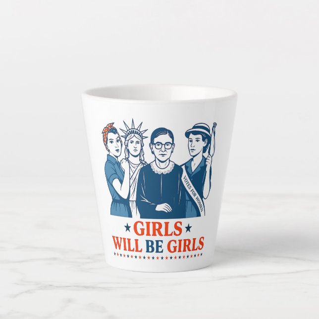 Mädchen werden Girls Patriotic Feminist 4. Juli Milchtasse (Vorderseite)