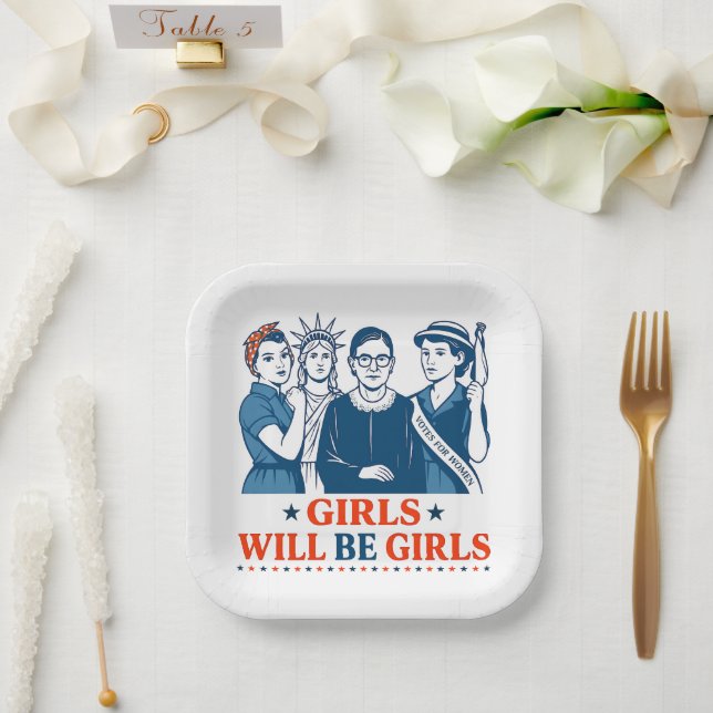 Mädchen werden Girls Patriotic Feminist 4. Juli Pappteller (Hochzeit)