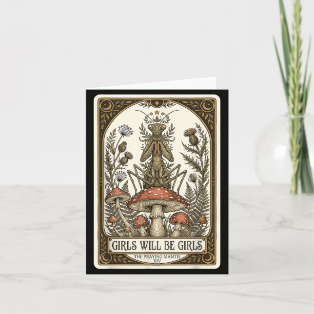 Mädchen werden Mädchen sein, Gottesanbeterin Tarot Karte (Vorderseite)