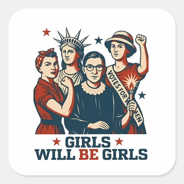 Mädchen werden weibliche Feminismus Frauen stärken Quadratischer Aufkleber (Vorderseite)