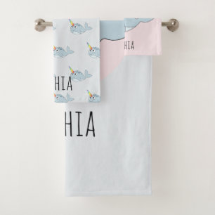 Mädchen Whimsical Rainbow Narwhal Cartoon Name Ki Badhandtuch Set