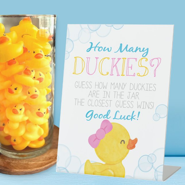 Mädchen Wie viele Duckies Spiel Sockelschild (Girl Watercolor Rubber Duck How Many Duckies Game Party Sign for Baby Shower or Birthday)