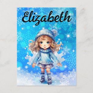 Mädchen Winter Eislauf Figure Skate Schneeflocke Postkarte