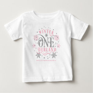 Mädchen, Winter ONEderland, rosa silber 1. Geburts Baby T-shirt