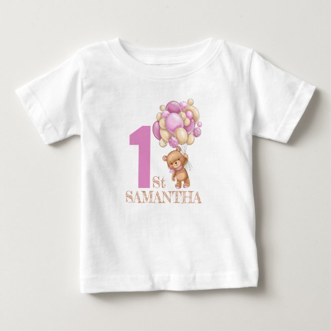 MÄDCHEN Wir können schon den 1. Teddybär warten Baby T-shirt (Vorderseite)