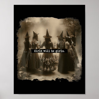 Mädchen wird Mädchen Hexe mit Halloween Poster