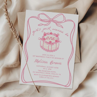 Mädchen wollen nur ein rosa Bow 1. Geburtstag sein Einladung
