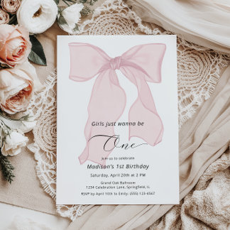 Mädchen wollen nur ein rosa Bow 1. Geburtstag sein Einladung