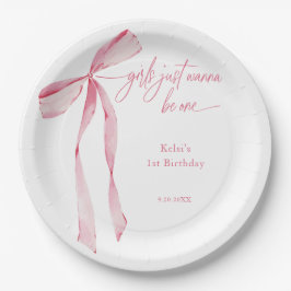 Mädchen wollen nur ein rosa Bow 1. Geburtstag sein Pappteller