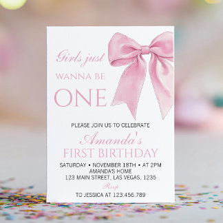 Mädchen wollen nur eine rosa Bow Coquette Geburtst Einladung