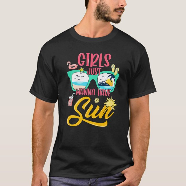 Mädchen wollen nur Sonnenbrille Strand Sommer habe T-Shirt (Vorderseite)