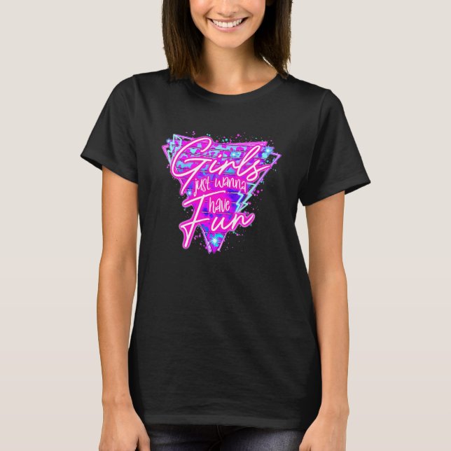 Mädchen wollen nur Spaß haben Neon Retro 80er Männ T-Shirt (Vorderseite)