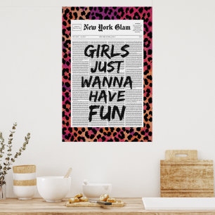 Mädchen wollen nur Spaß Leopard Glam Zeitung Poster