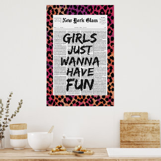 Mädchen wollen nur Spaß Leopard Glam Zeitung Poster