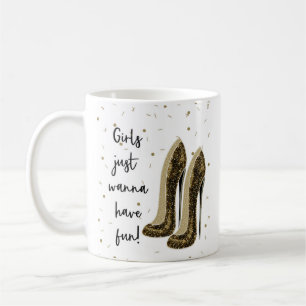 Mädchen wollen Spaß haben Goldene schwarze Stöckel Kaffeetasse