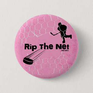 Mädchen zerreißen Hockeyspieler-Netz rosa Pinback- Button