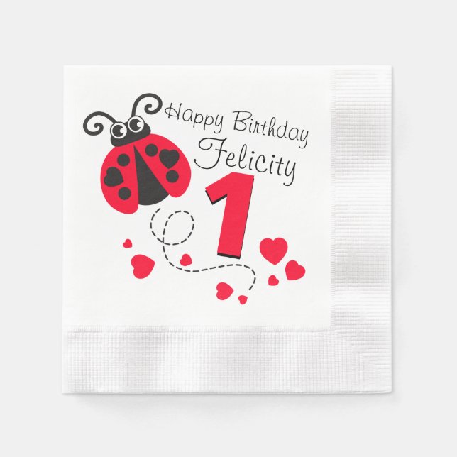 Mädchen zum ersten Geburtstag rote Ladybug Serviet Serviette (Vorderseite)