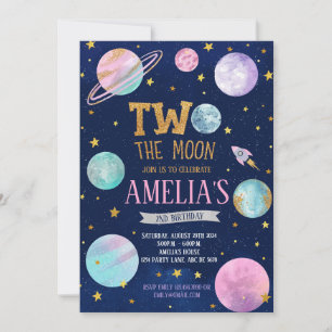 Mädchen zwei Mond zum Geburtstag Einladung