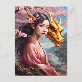 Mädchen zwischen Kirschblüten Postkarte