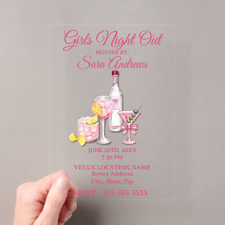 Mädchenabend Cocktailparty Klarer Acryl-Einladung Acryleinladungen