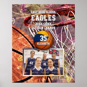 Mädchenblau-goldene Mannschaftsfarben Foto Basketb Poster