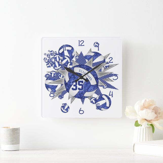 Mädchenblauer individuelle Name Quadratische Wanduhr (Zuhause)