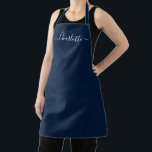 Mädchendunkelnavy-Blau-Skriptname Monogram Schürze<br><div class="desc">Personalisierte dunkelmarineblau angepasste moderne Skriptname Text monogramm solide schlichte Farbe gürlich elegante elegante dunkelmarineblaue blau-weiß Text Küche Schürze. Anpassen,  personalisieren Sie es mit Namen,  Zitat,  Phrasen oder Text. Geeignet für Köche,  Koch,  Keramik,  Keramiken,  Handwerk,  Arbeit,  Küche,  Backen,  Grillen,  Grill etc.</div>