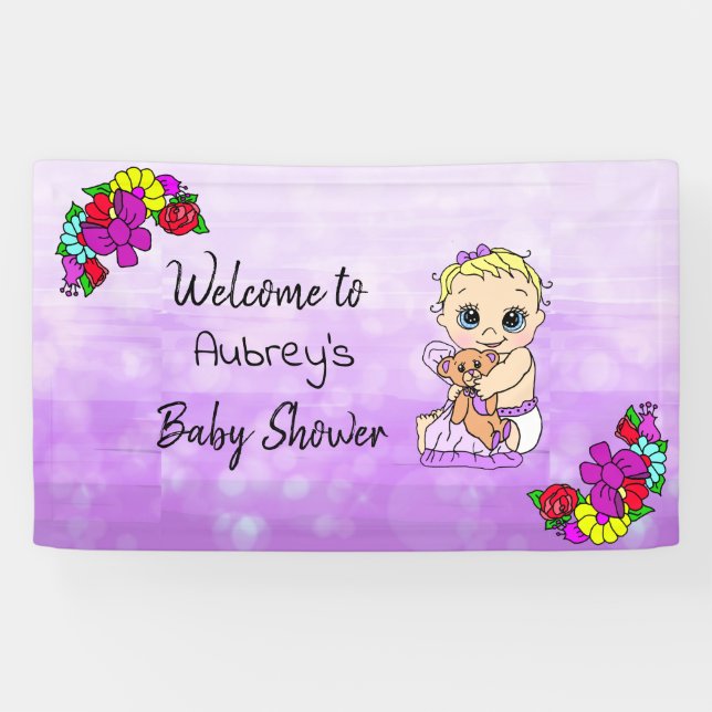 Mädchenduschbanner, Baby Girl Lila Floral Banner (Horizontal)