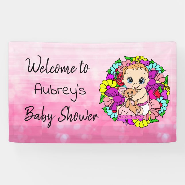 Mädchenduschbanner, Baby Girl Pink Banner (Horizontal)