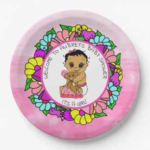 Mädchendusche, Ethnic Baby mit Teddy Bear Pappteller