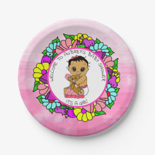 Mädchendusche, Ethnic Baby mit Teddy Bear Pappteller