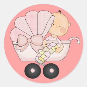 Mädchendusche+Niedliche Baby-Buggy/Rosa Runder Aufkleber