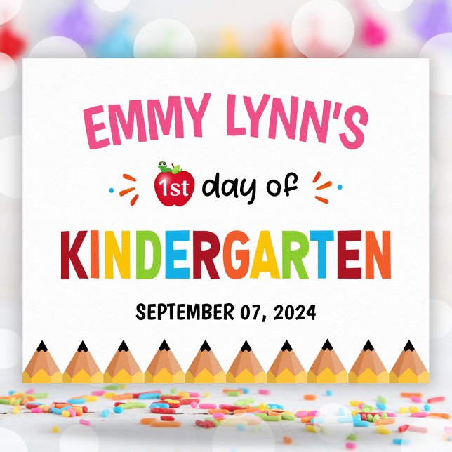 Mädchenfarbenfroher erster Schultag Poster (Girls Colorful First Day Of School Kindergarten Poster)