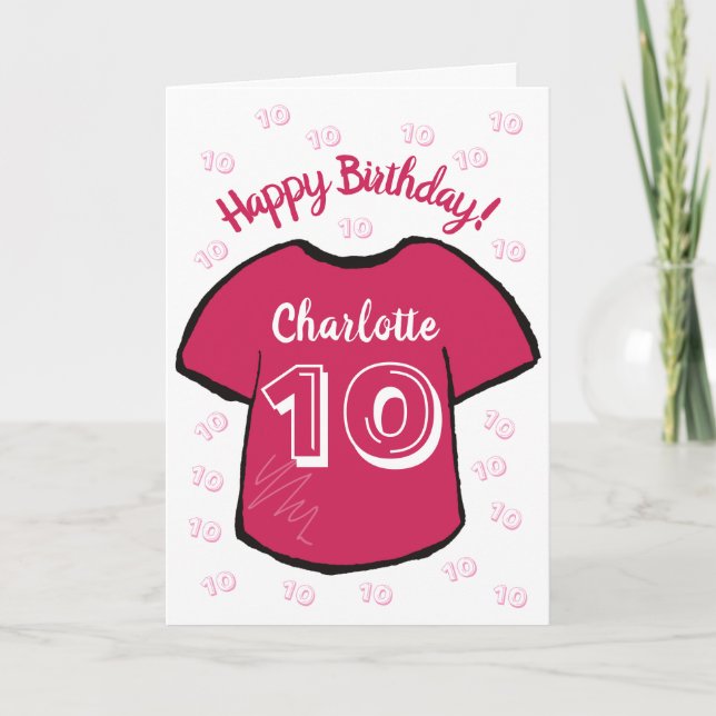 Mädchenfußball/Fußball-Shirt 10. Geburtstag Karte (Vorderseite)