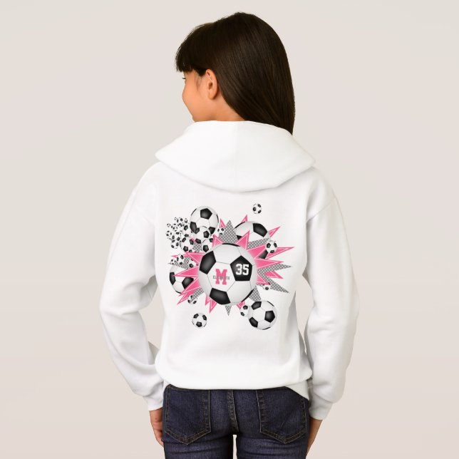 Mädchenfußball mit rosa grauen Sternen Hoodie (Schwarz voll)