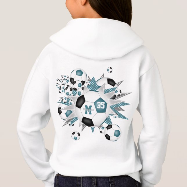 Mädchenfußballstars aquamarin schwarz mit Monogram Hoodie (Rückseite)