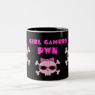 MädchenGamers pwn Schädel mit Sonnenbrille Zweifarbige Tasse