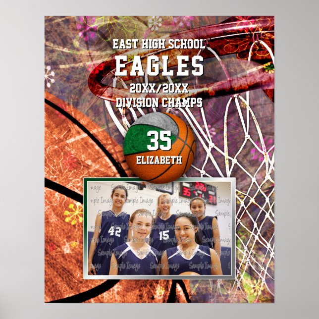 Mädchengraue Mannschaftsfarben Foto Basketball Poster (Vorne)