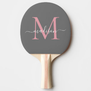 Mädchengraues Rosa-Monogramm-Feminenzkript Tischtennis Schläger