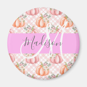 Mädchenhaft chic florale pinke Pfirsich-Kürbis-Mon Magnet