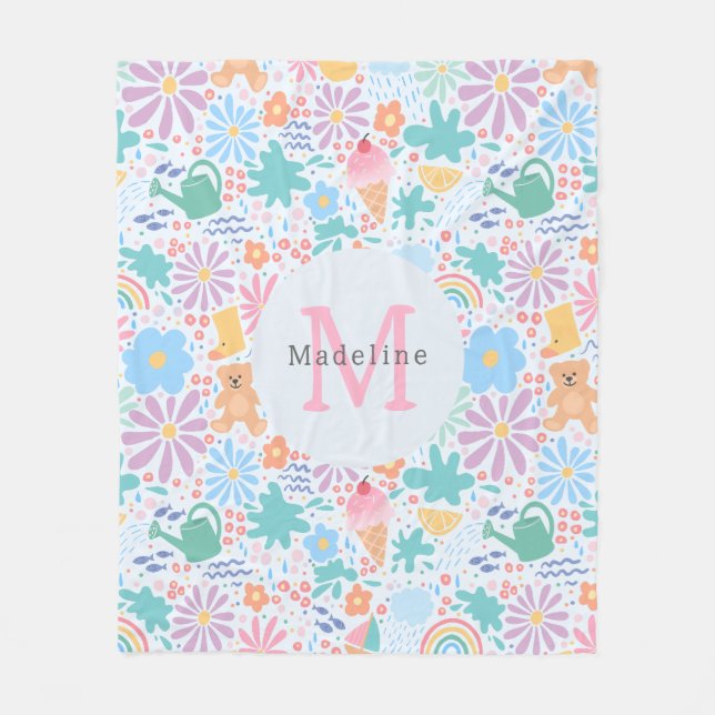 Mädchenhaft cooler Sommer-Splash-Blumen-Regenbogen Fleecedecke (Vorderseite)