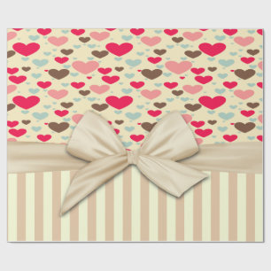 Mädchenhaft, elegant, gestreift, Schleife, Herzen Geschenkpapier