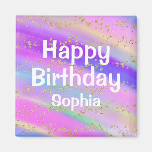 Mädchenhaft Farbige Happy Birthday Einhorn Gold Gl Magnet