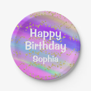 Mädchenhaft Farbige Happy Birthday Einhorn Gold Gl Pappteller