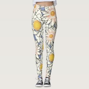 Mädchenhaft Gelb Blau Weiße Große Blumen Frau Leggings