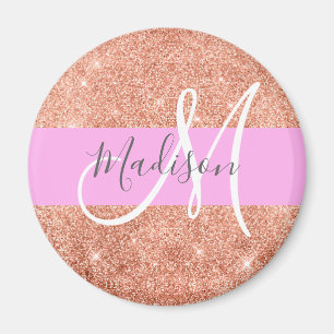 Mädchenhaft Glamour Rosa Pfirsich Gold Glitter Mon Magnet