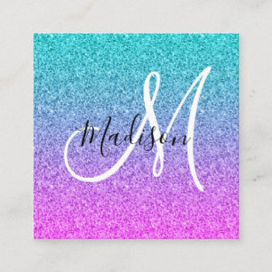 Mädchenhaft Glamourös Pink Blau Lila Glitter Ombre Quadratische Visitenkarte