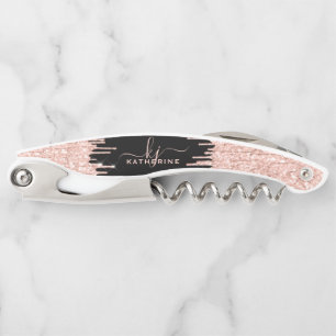 Mädchenhaft Glamouröse schwarze Rose Gold Glitter  Kellnermesser