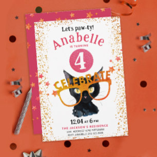 Mädchenhaft glitzernde rosa orange Katze Pawty-Was Einladung